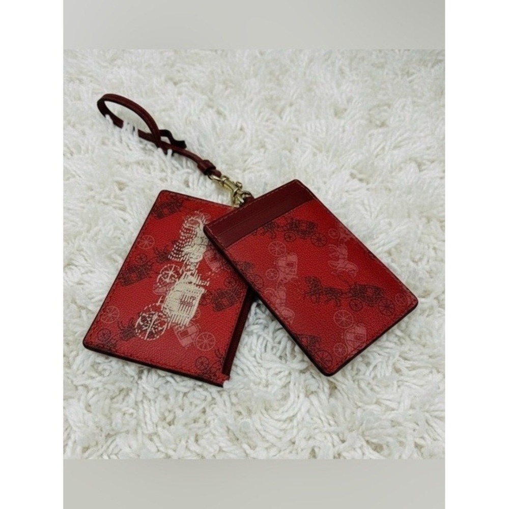 Coach Red Horse & Carriage ID Lanyard Card Holder Set
